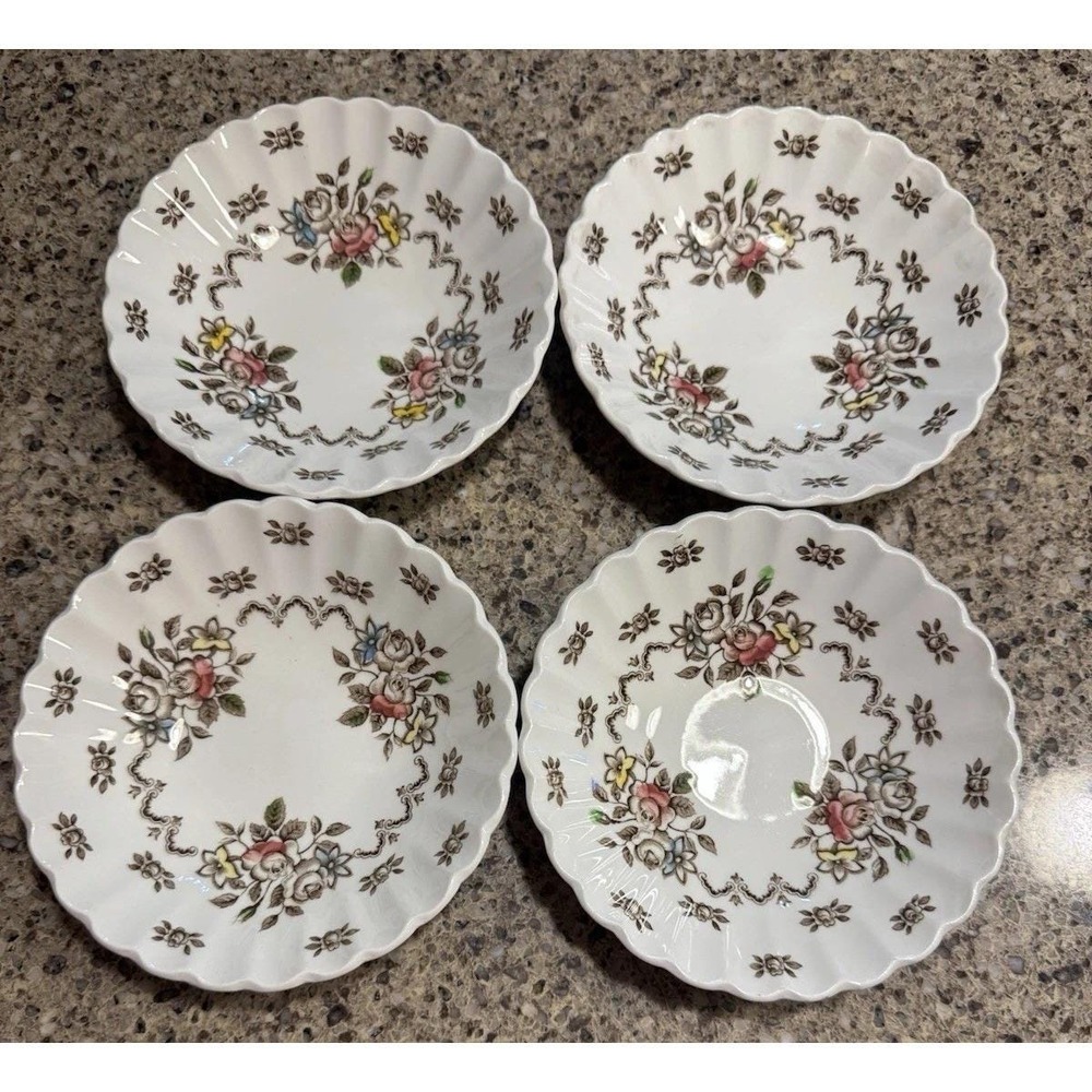 MCM J & G Meakin Chatsworth 4 Fruit Dessert Bowls 5.25" Staffordshire Cottage